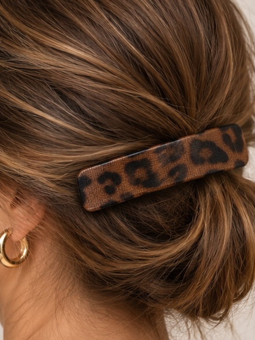 Leopard Print Brown Rectangular Hair Barrette